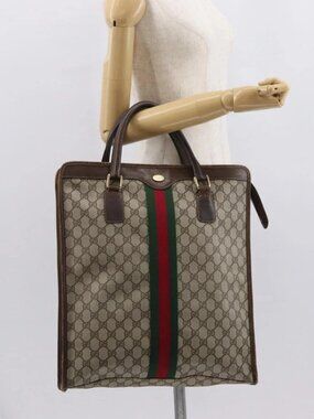 GUCCI GG Supreme Web Sherry Line Tote Bag PVC Beige Gold 010 378 Auth ep12692